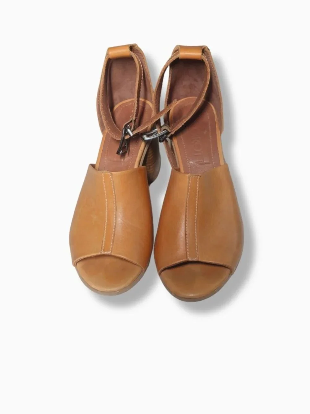 Girotti Handmade Italian Camel Leather Peep-Toe Block Heel Sandals Size EU39 US9